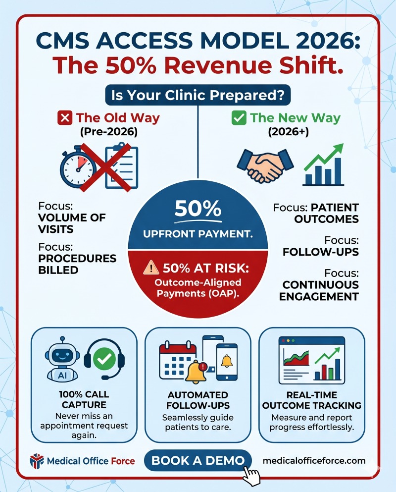 Infographic showing a 50% revenue risk under the CMS ACCESS model