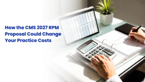 Medical office administrator calculating Remote patient monitoring practice costs and RPM financial projections