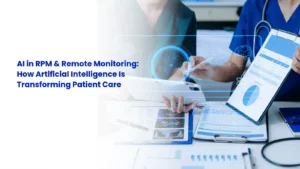 AI-powered remote patient monitoring dashboard analyzing real-time patient health data and blood pressure trends